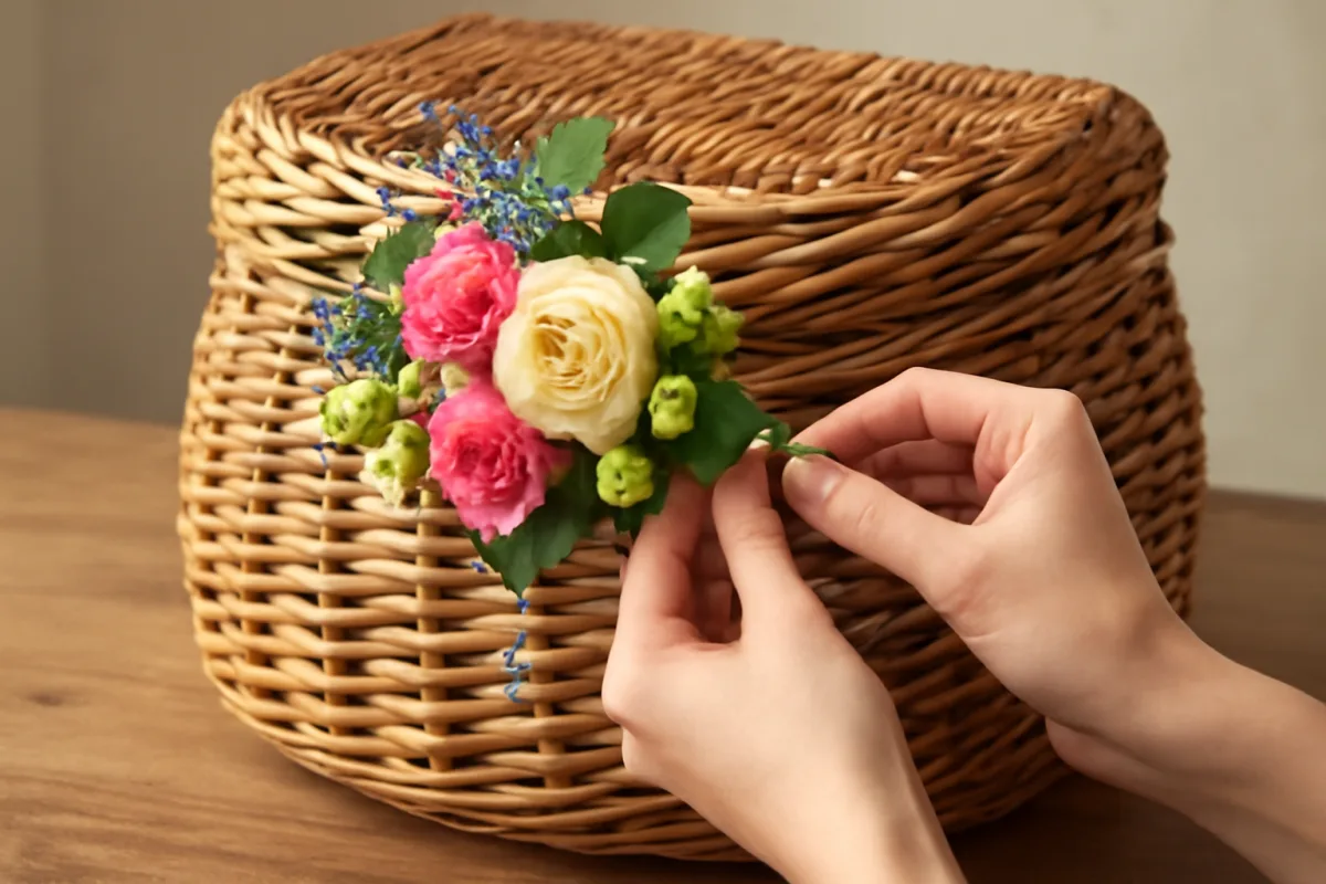Decorazioni floreali su cesti di rattan: come applicarle senza danneggiare l’intreccio