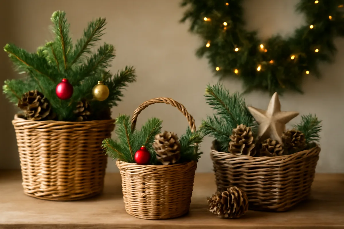 Decorazioni natalizie con cesti fatti a mano: idee originali senza spese eccessive