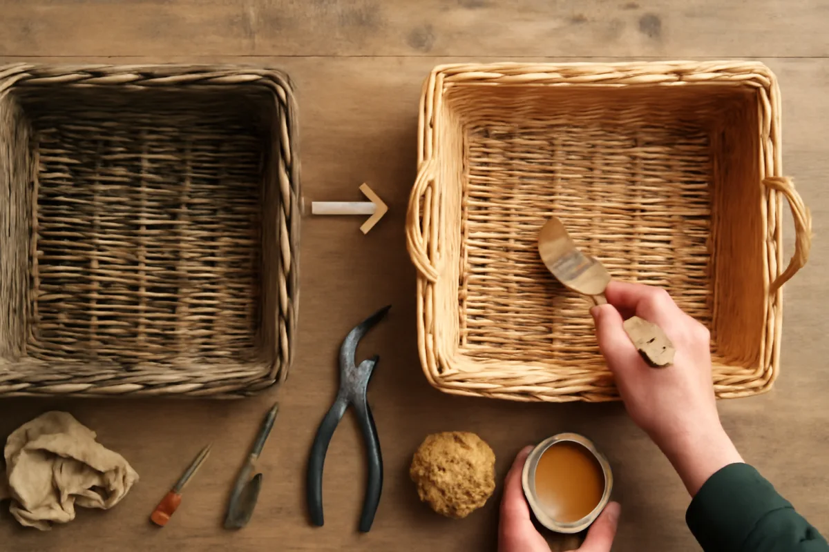 Come restaurare un vecchio cesto di vimini? I passaggi che riportano a nuovo