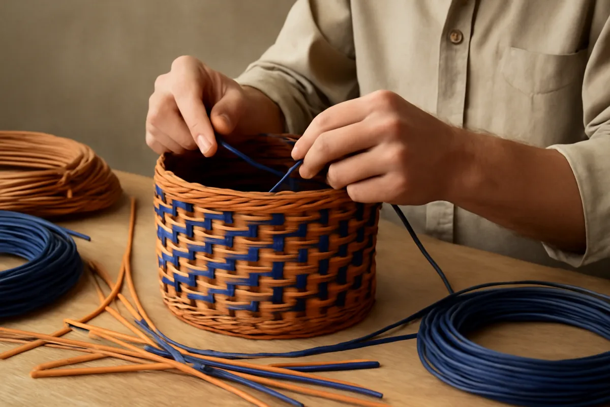 Intreccio a doppio colore: la tecnica che porta originalità ai progetti di cesteria